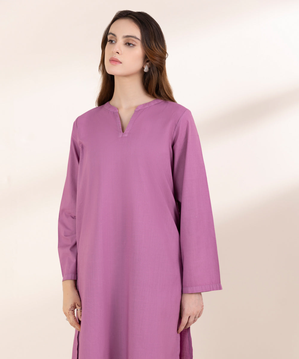 Women's RTW Cross Hatch Purple Solid A-Line Shirt