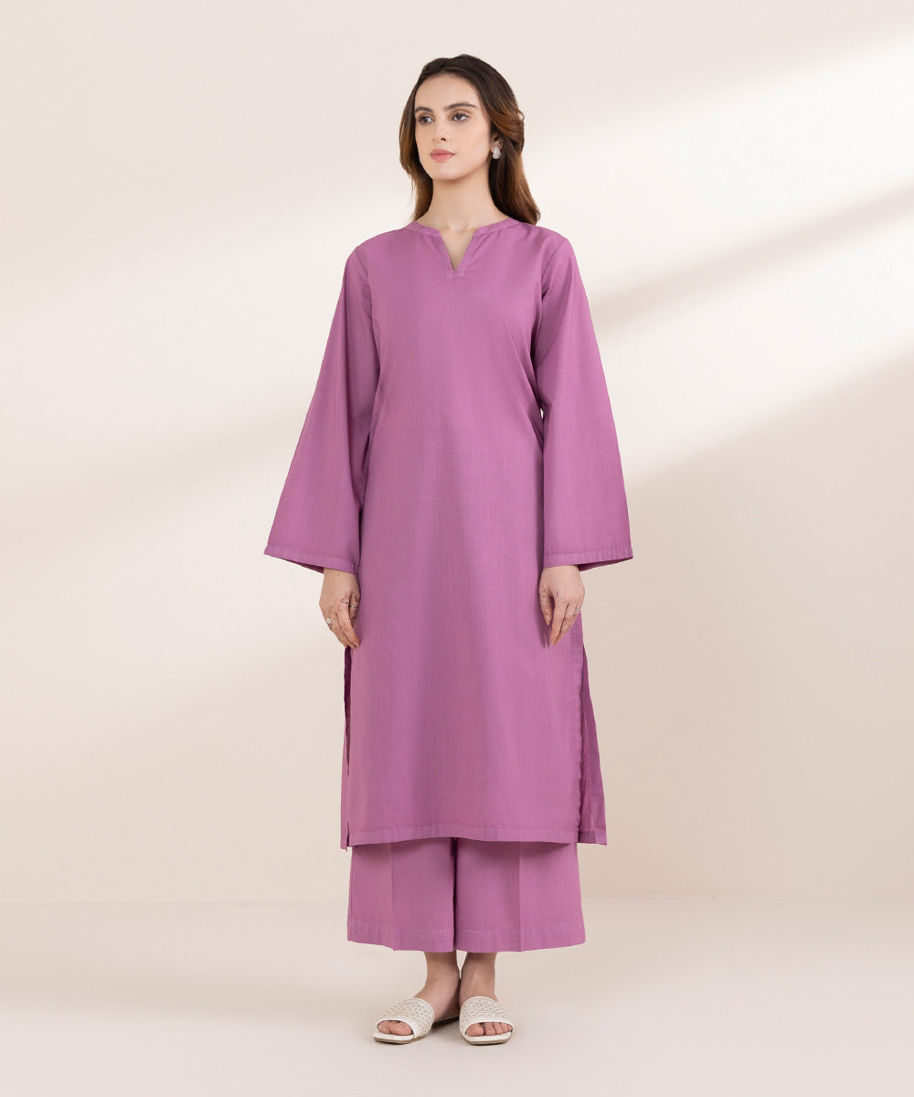 Women's RTW Cross Hatch Purple Solid A-Line Shirt