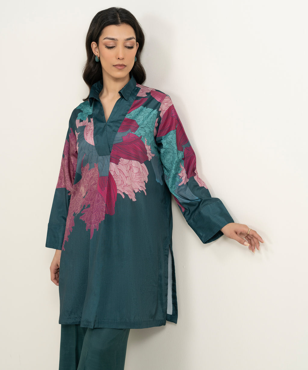 2 Piece - Printed Silk Suit