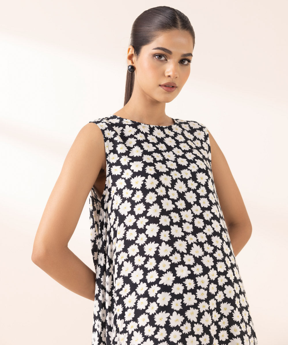 Women's RTW Arabic Lawn Black Printed A-Line Shirt