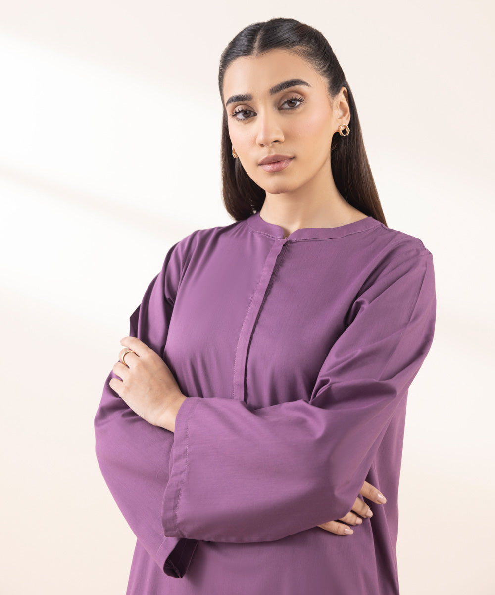 Women's Pret Cotton Viscose Purple Solid A-Line Shirt