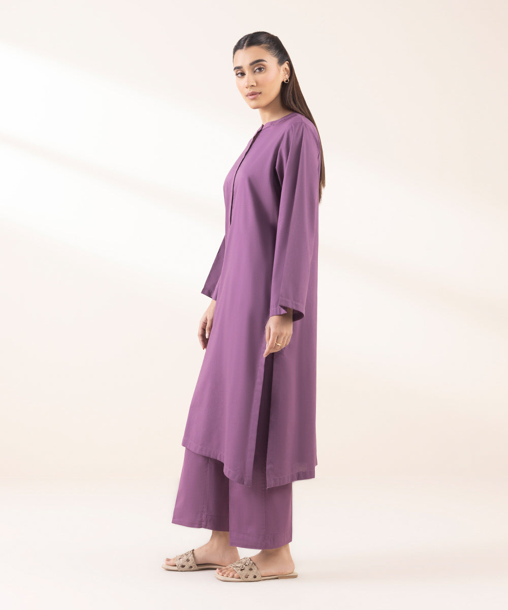 Women's Pret Cotton Viscose Purple Solid A-Line Shirt