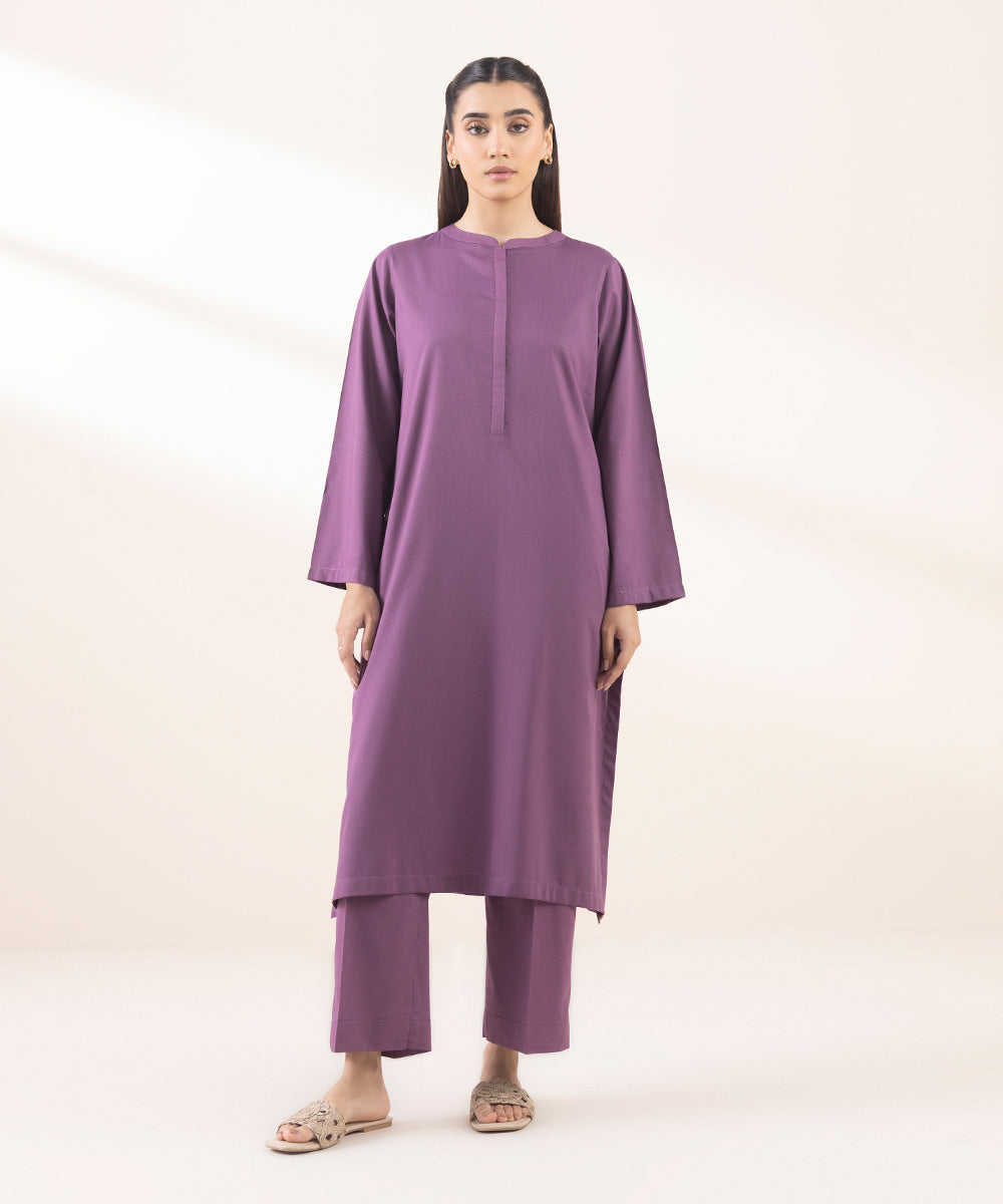 Women's Pret Cotton Viscose Purple Solid A-Line Shirt