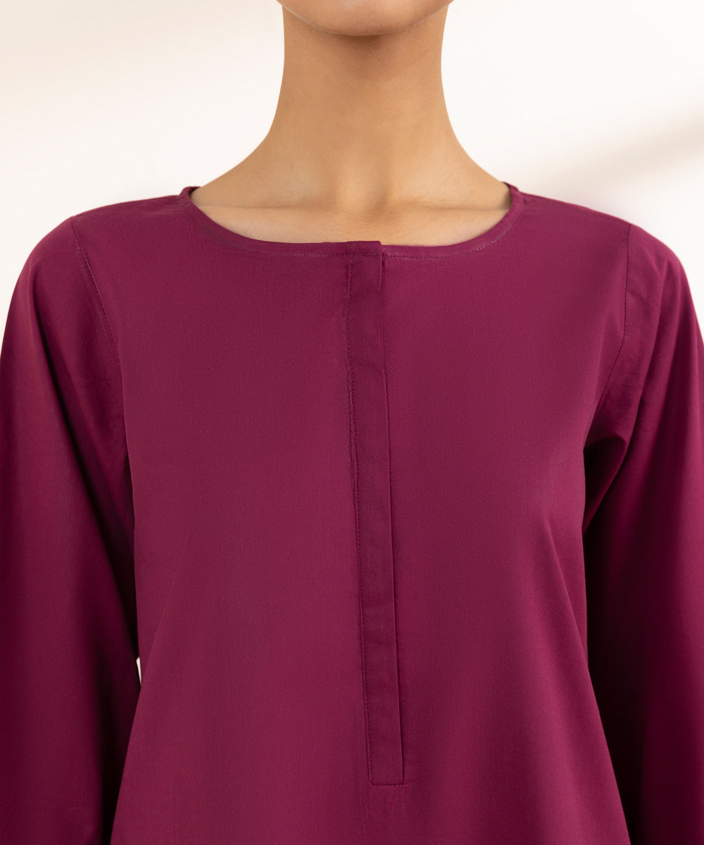 Women's Pret Cotton Viscose Red Solid A-Line Shirt