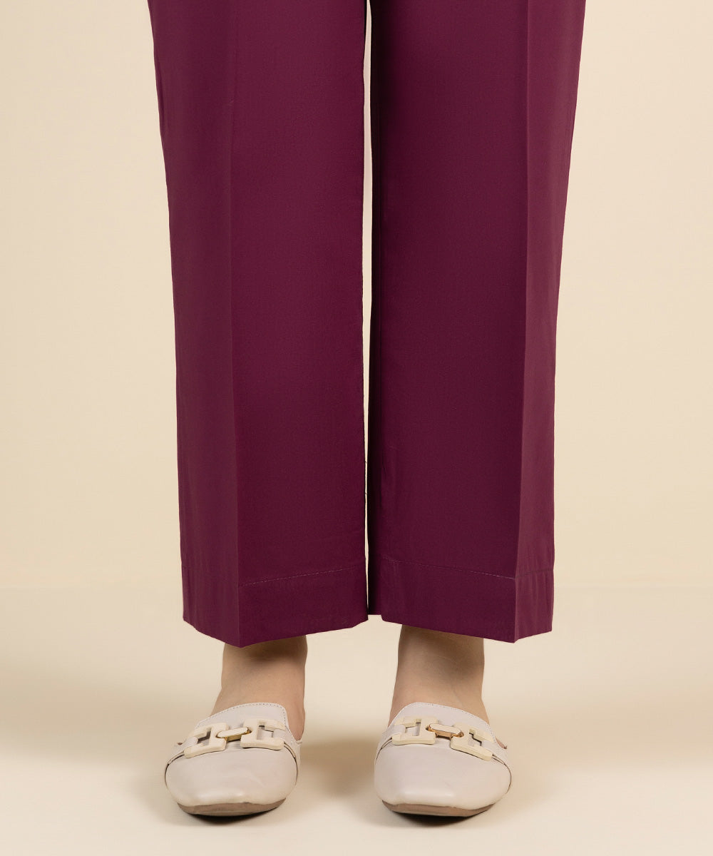 Women's Pret Cotton Viscose Purple Solid Straight Pants