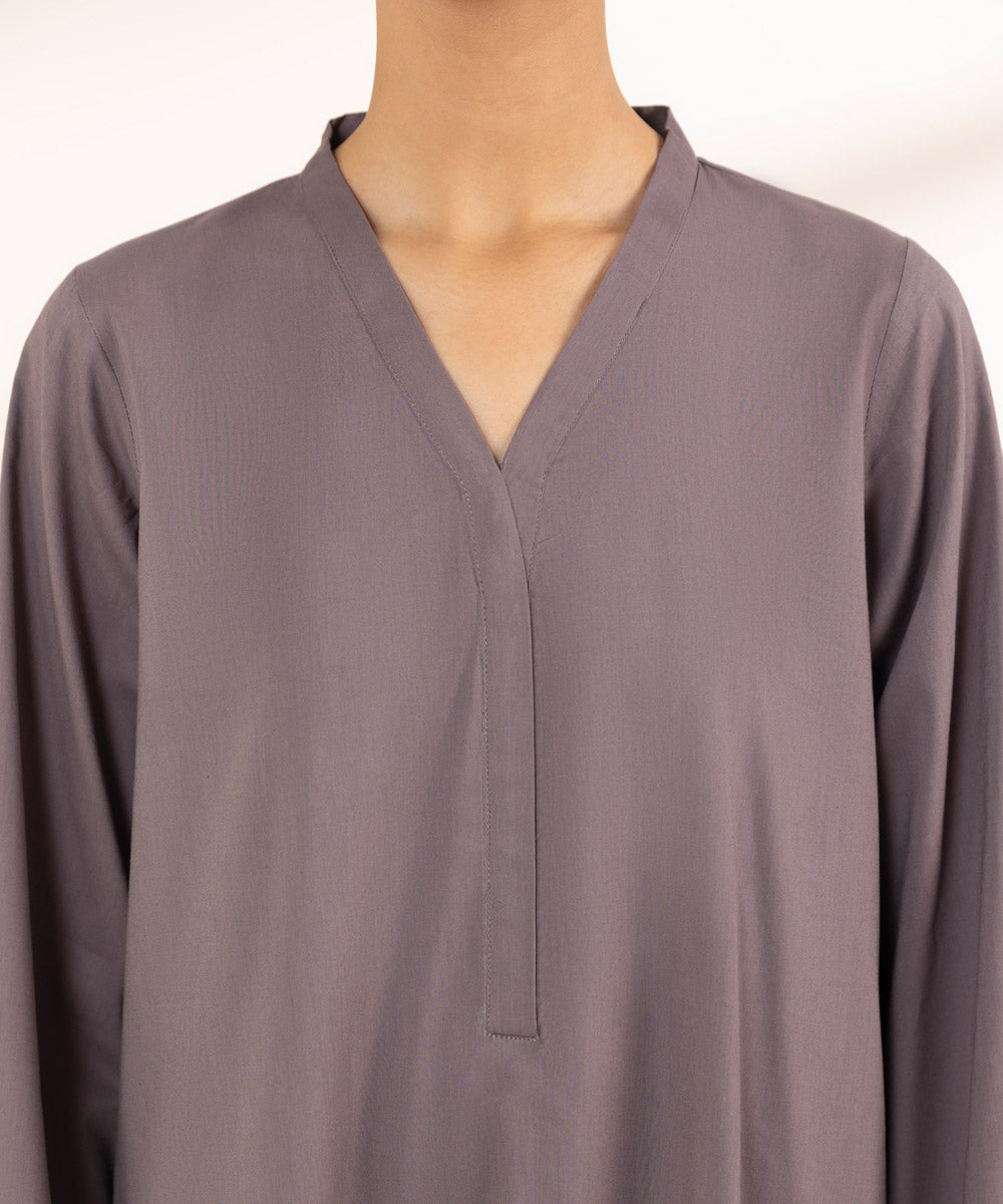 Women's Pret Cotton Viscose Grey Solid A-Line Shirt