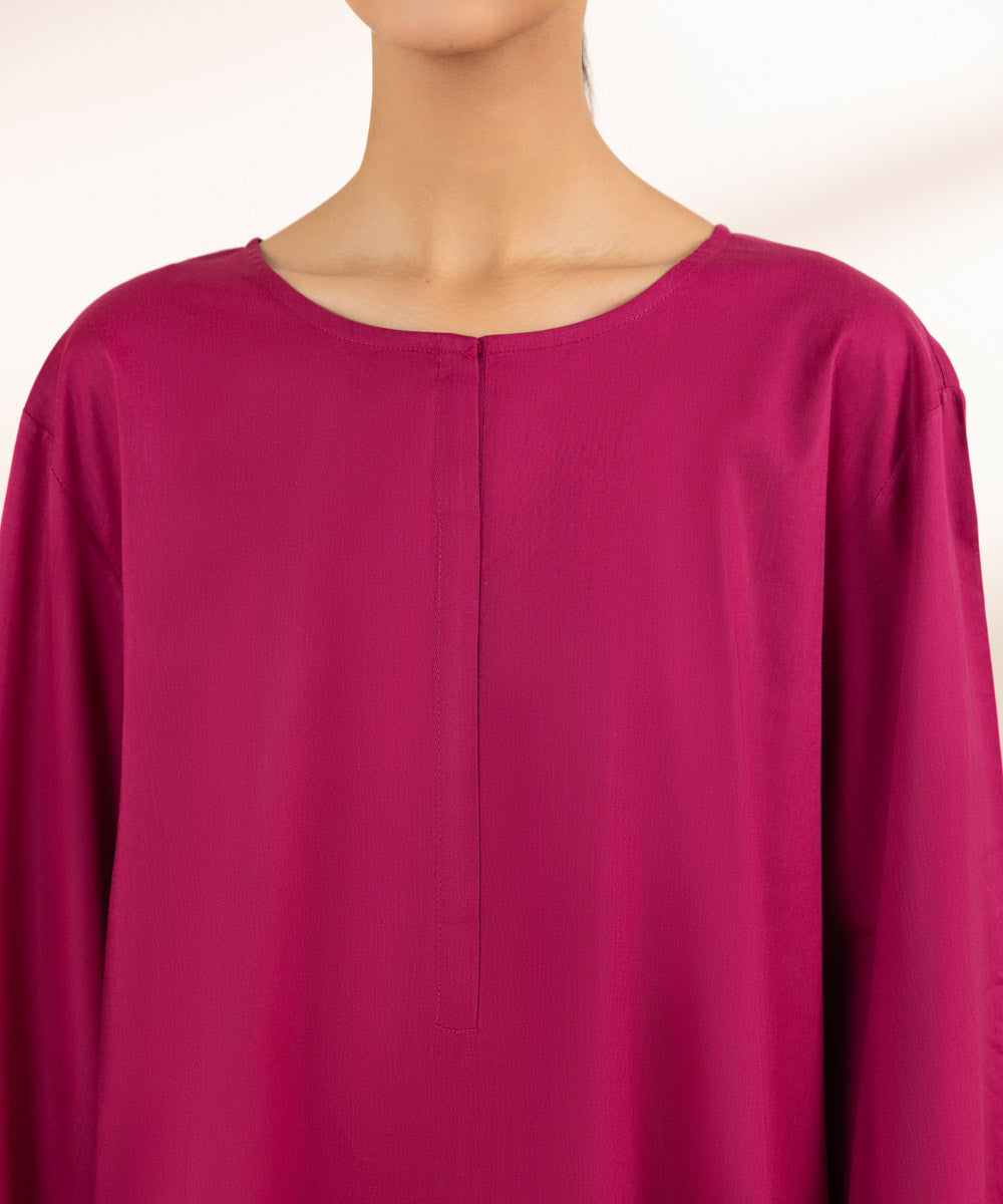 Women's Pret Cotton Viscose Pink Solid A-Line Shirt