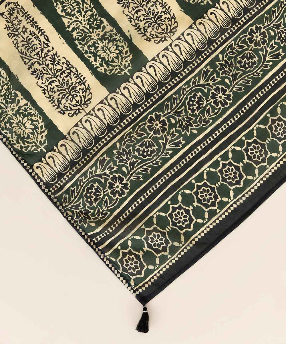 Women's Textured Voile Green Printed Dupatta