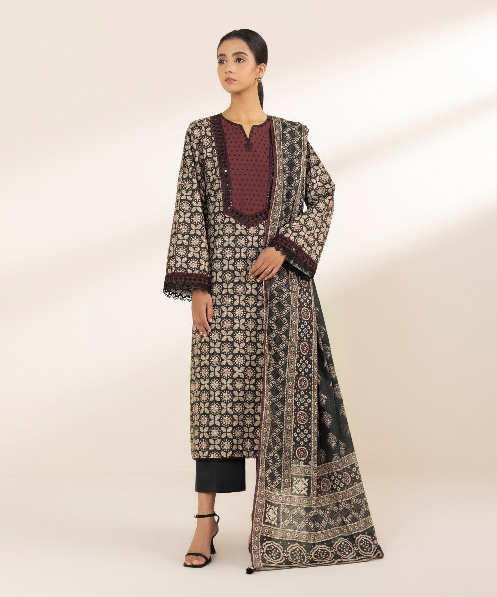 Women's Textured Voile Black Printed Dupatta