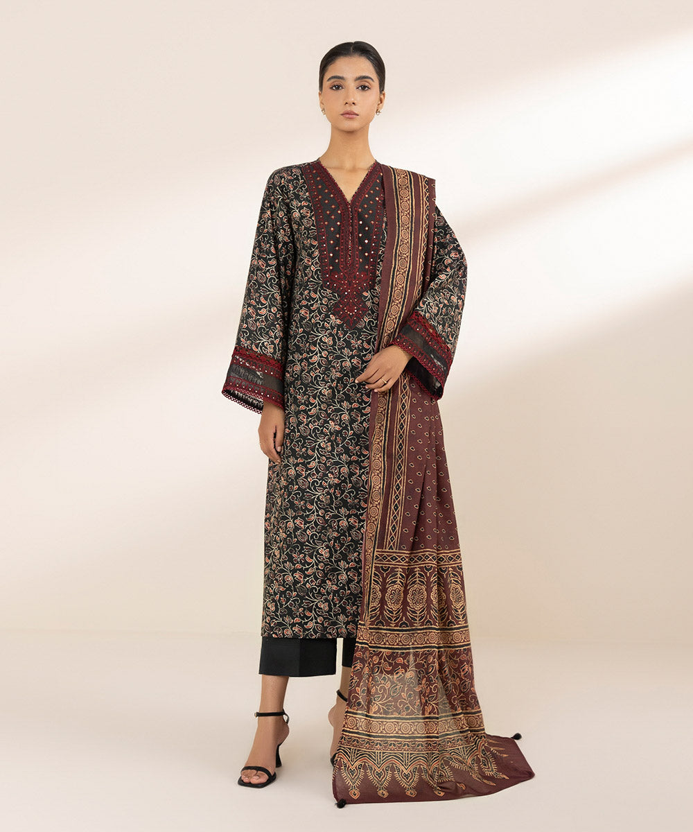 Women's Fine Voile Brown Printed Dupatta