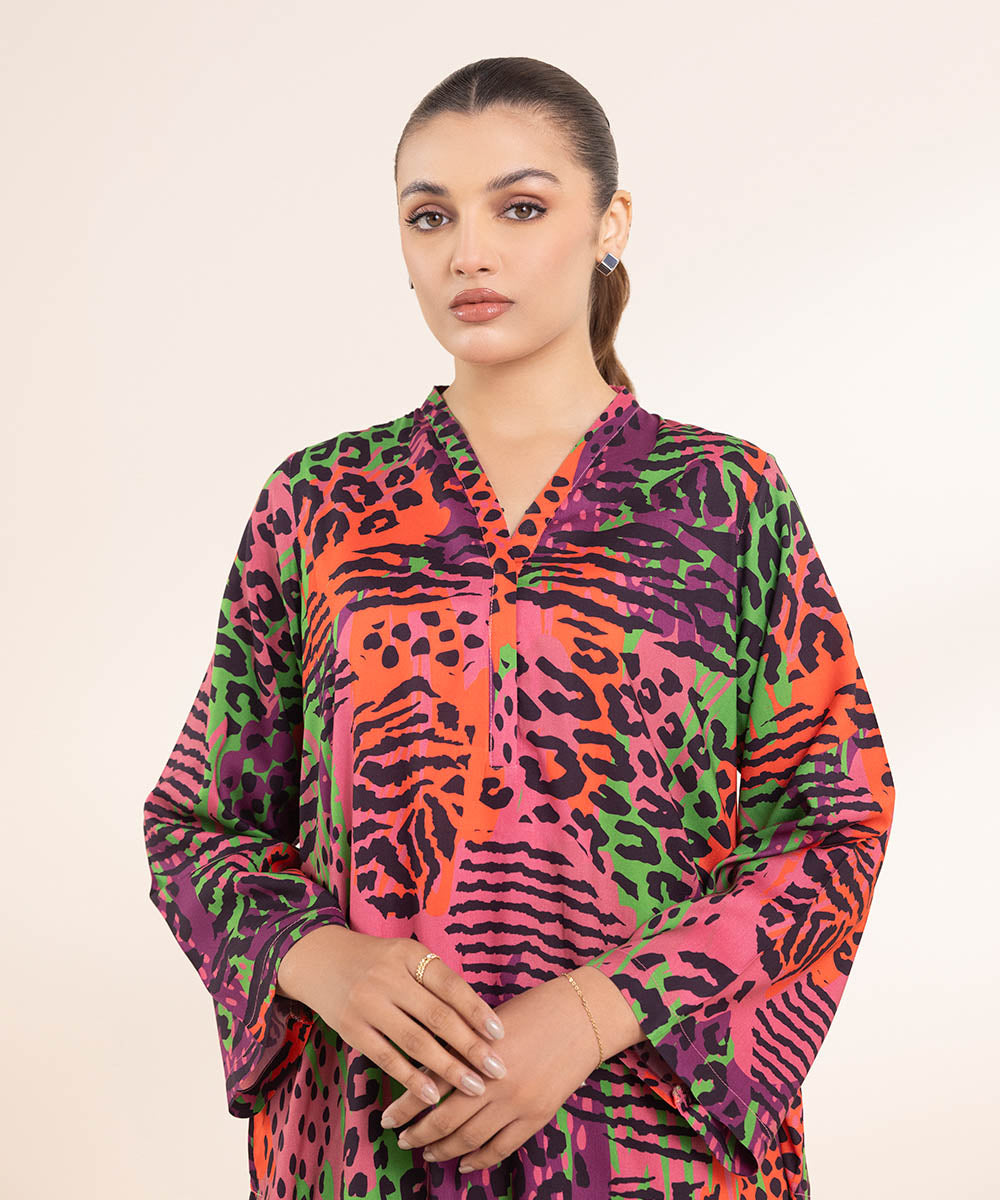 Women's Pret Arabic Lawn Pink Printed A-Line Shirt