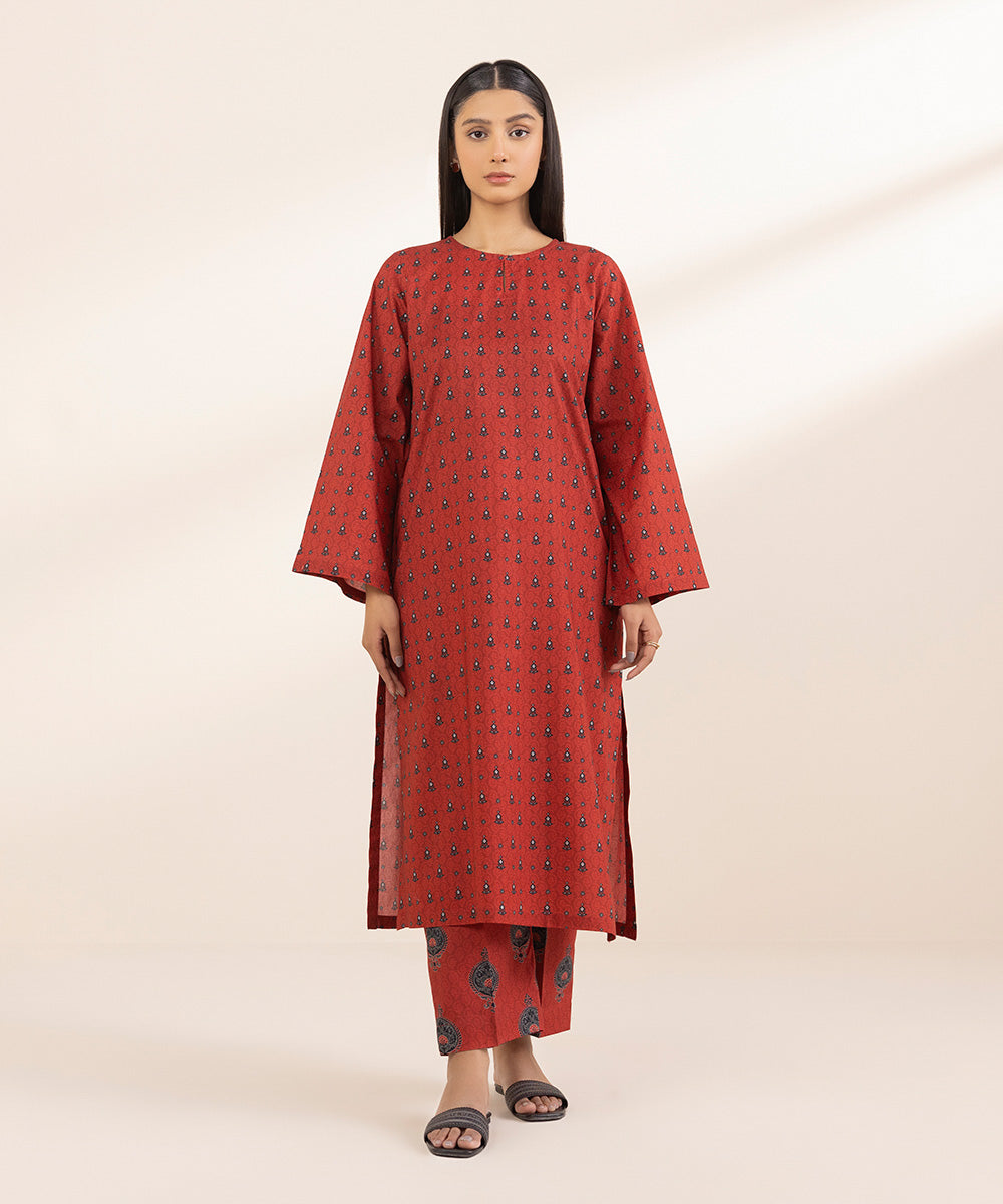 Women's Pret Lawn Red Printed Straight Shirt