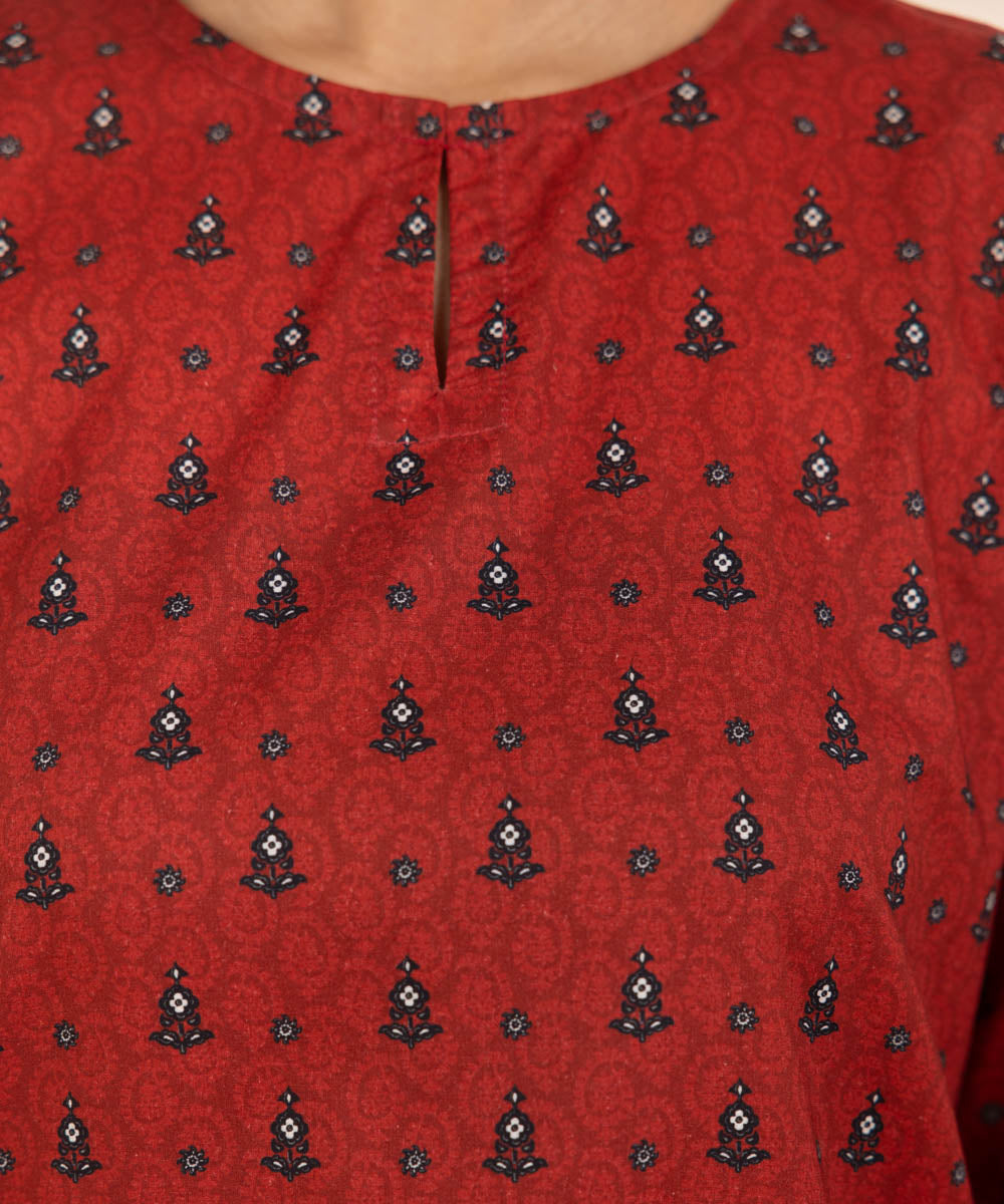 Women's Pret Lawn Red Printed Straight Shirt