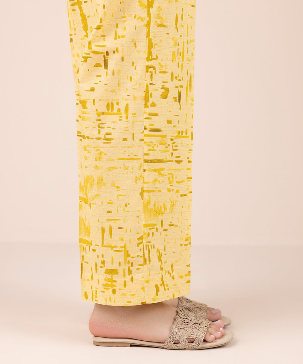 Women's Pret Cambric Yellow Printed Straight Pants