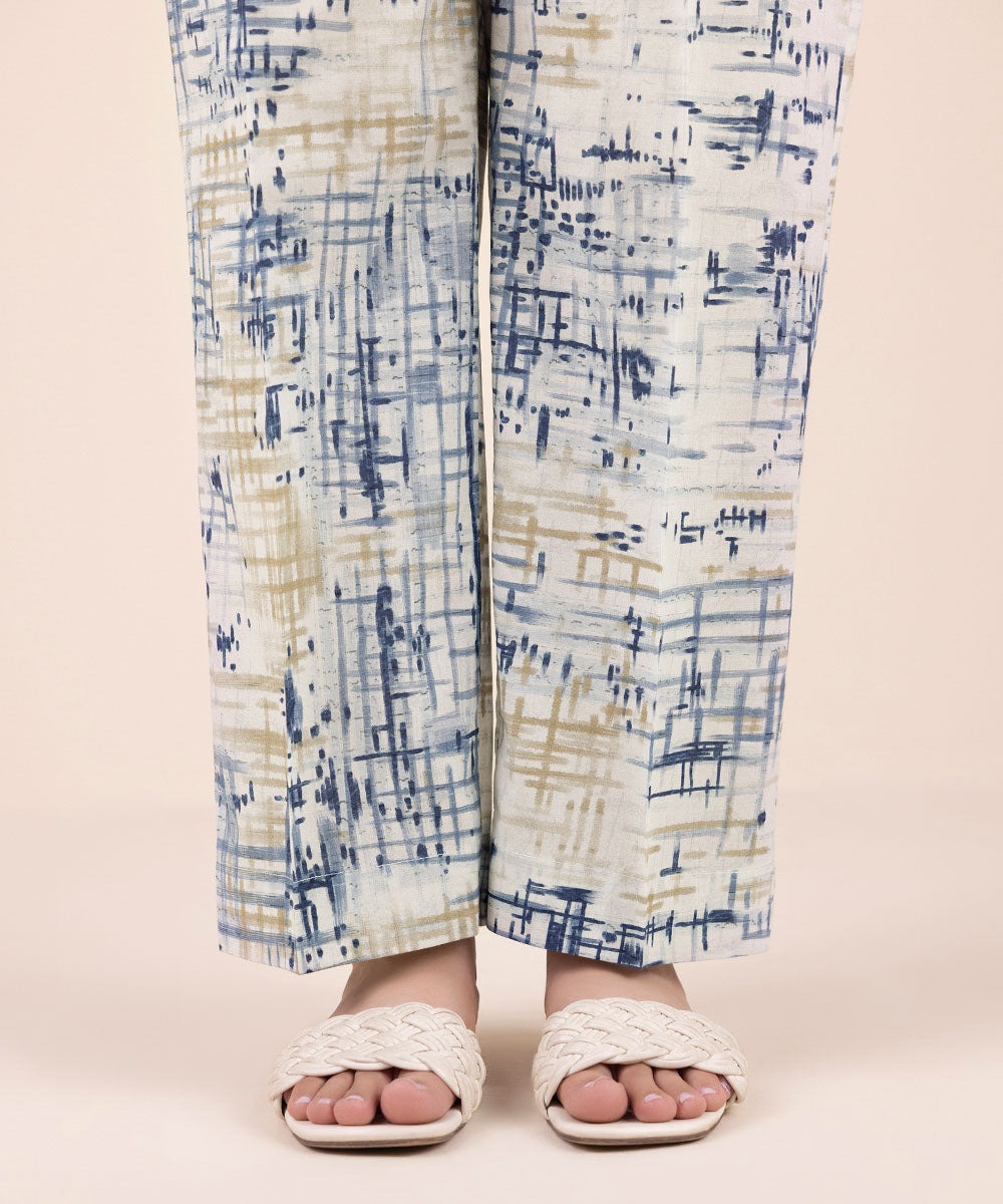 Women's Pret Cambric Blue Printed Straight Pants