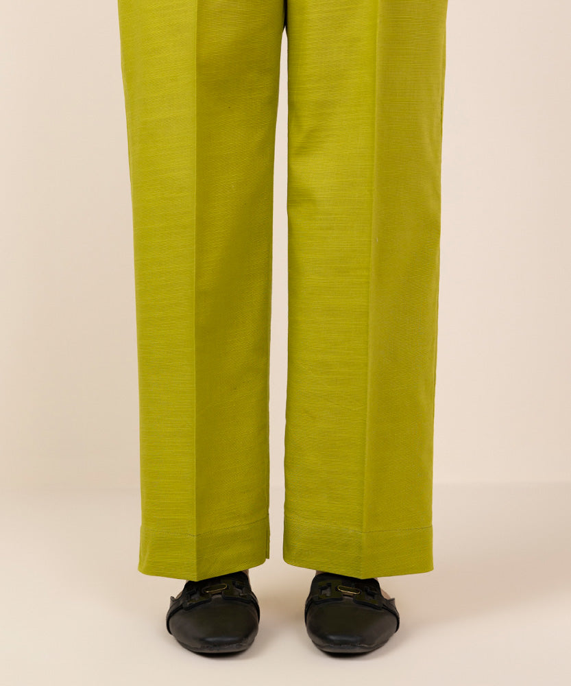 Women's Pret Lime Green Solid Khaddar Straight Pants