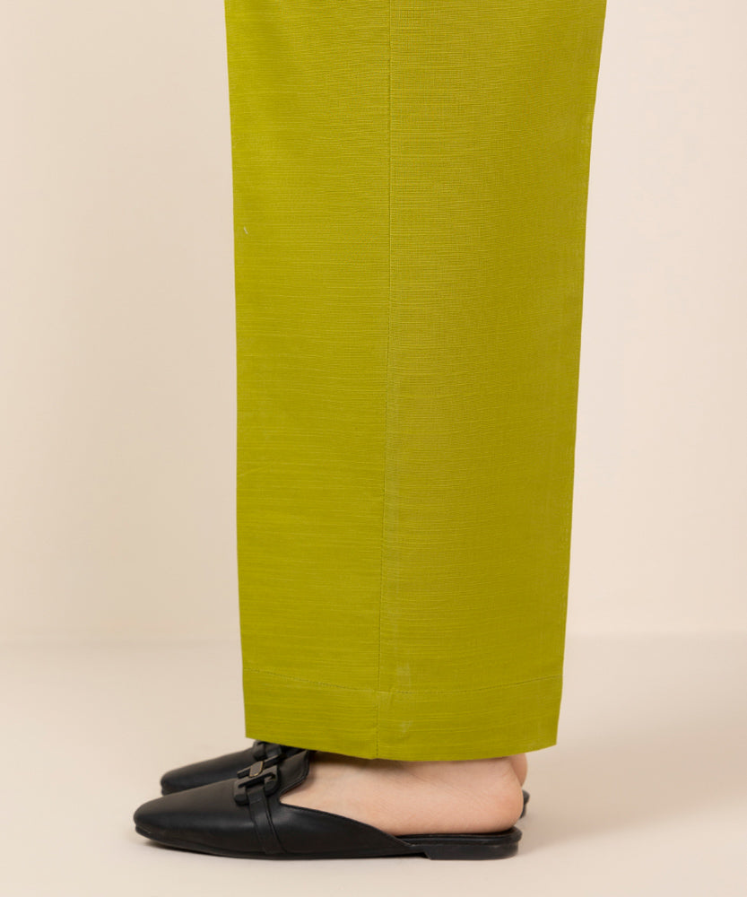 Women's Pret Lime Green Solid Khaddar Straight Pants