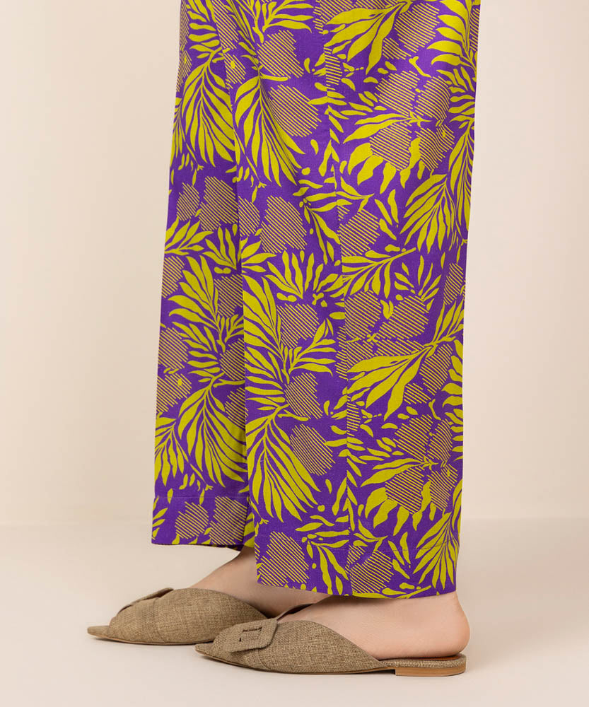 Women's Pret Purple Printed Linen Straight Pants