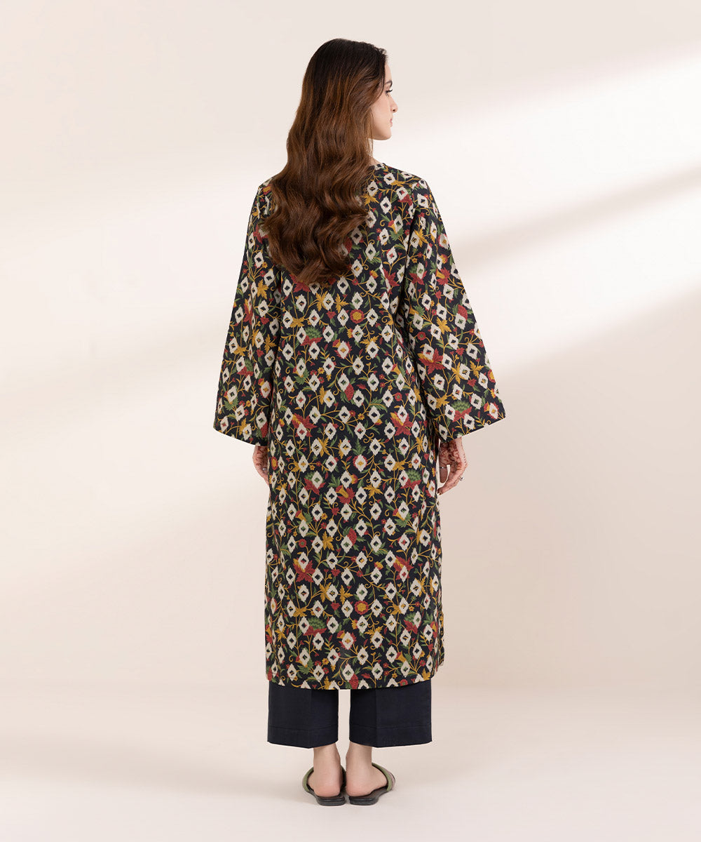 Women's RTW Lawn Black Printed A-Line Shirt