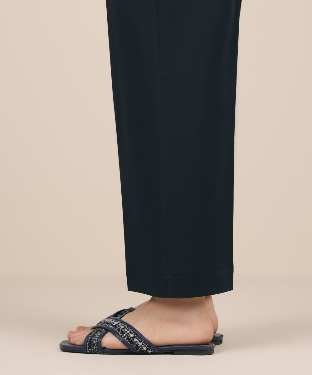 Women's RTW Cambric Black Solid Straight Pants