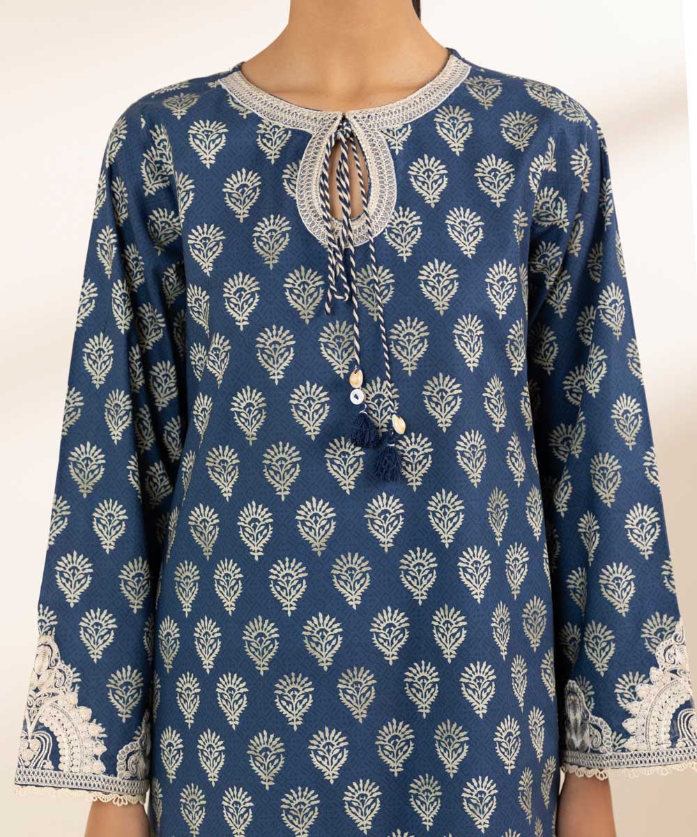 Women's Pret Cambric Blue Printed A-Line Shirt