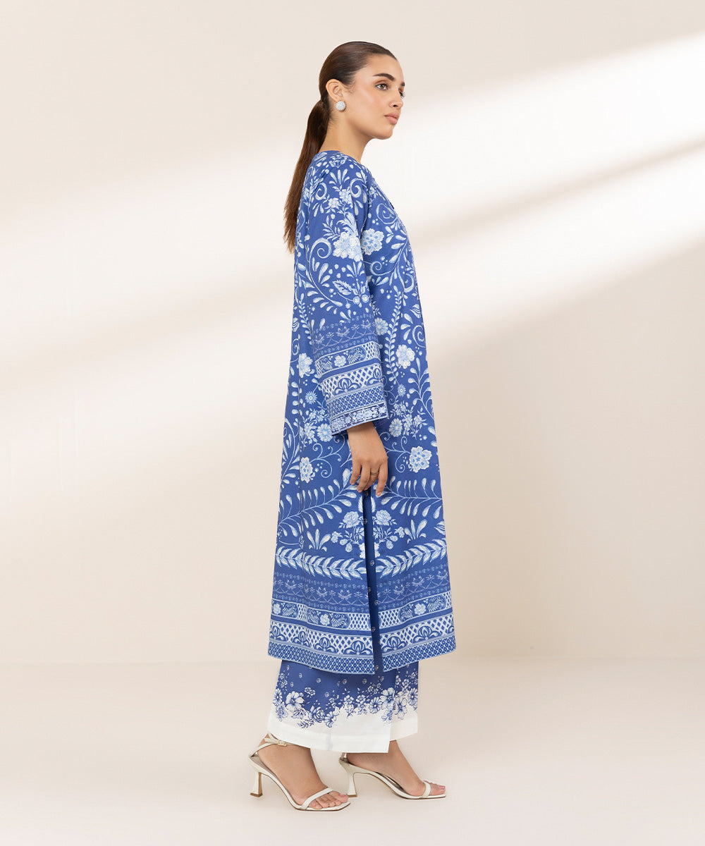 Women's RTW Lawn Blue Embroidered A-Line Shirt