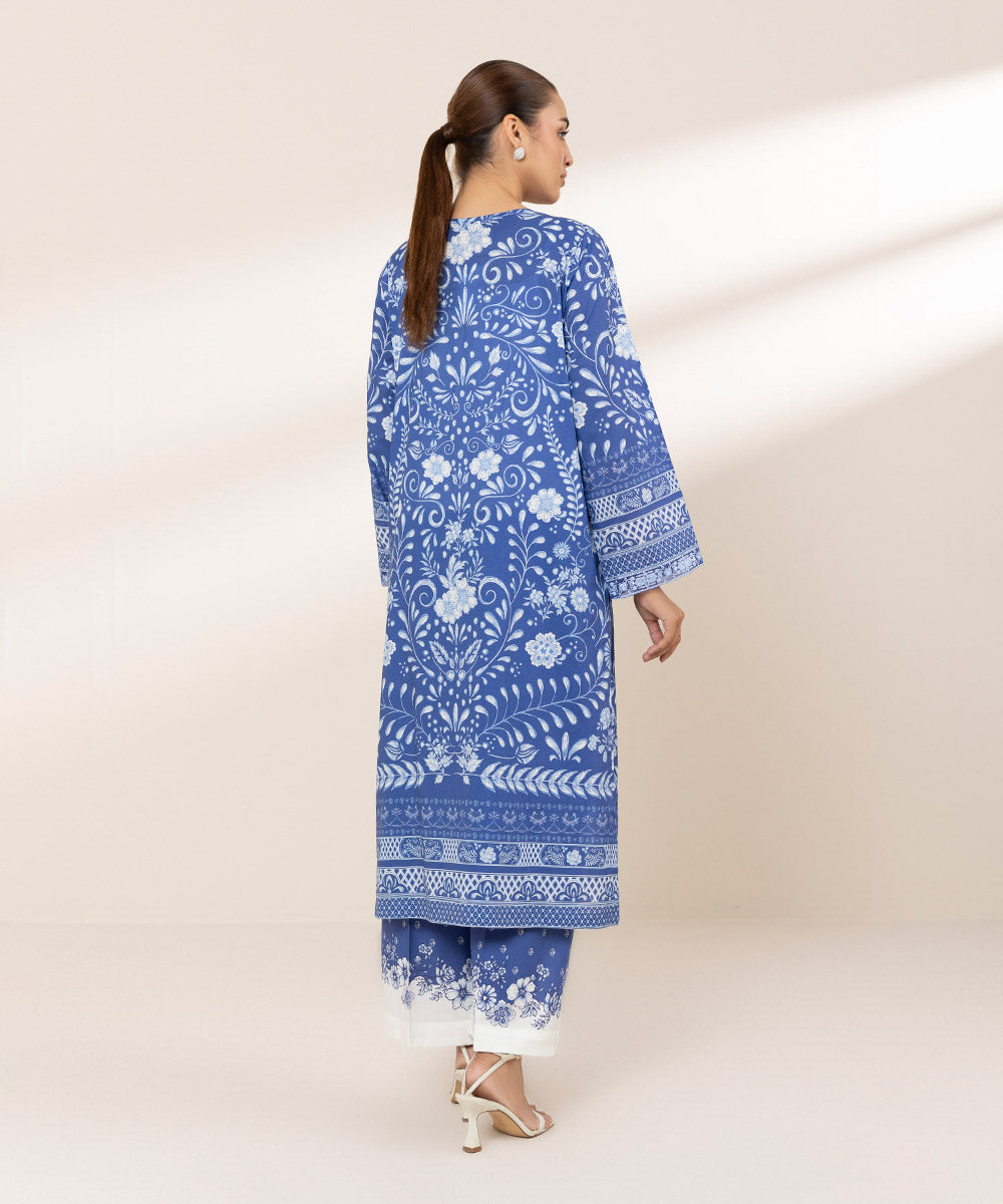 Women's RTW Lawn Blue Embroidered A-Line Shirt