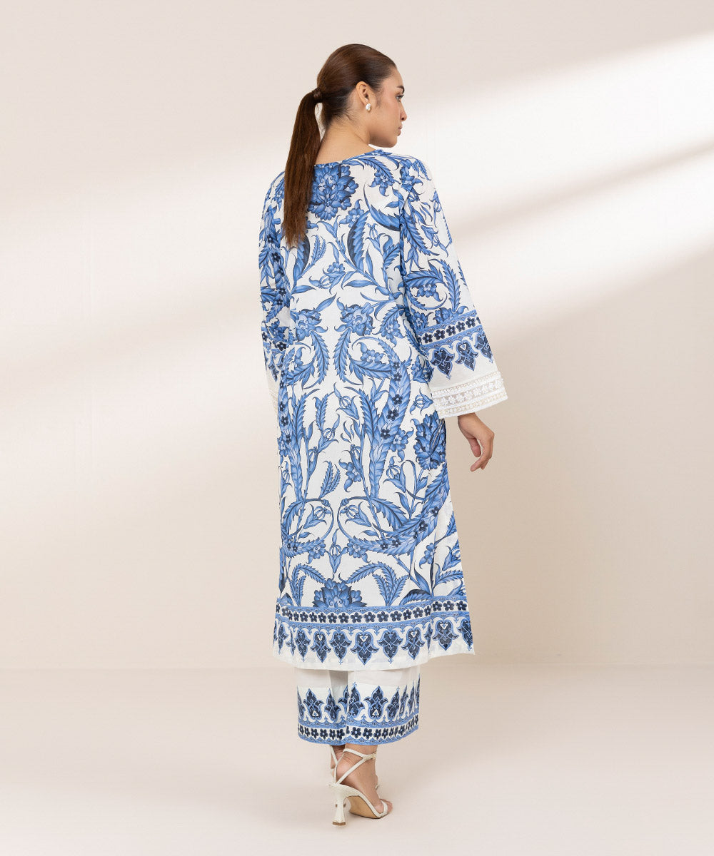 Women's RTW Lawn Blue Embroidered A-Line Shirt