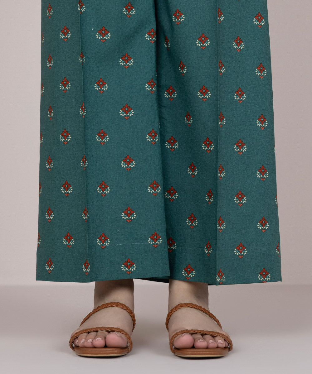 Women's Pret Cotton Green Printed Culottes