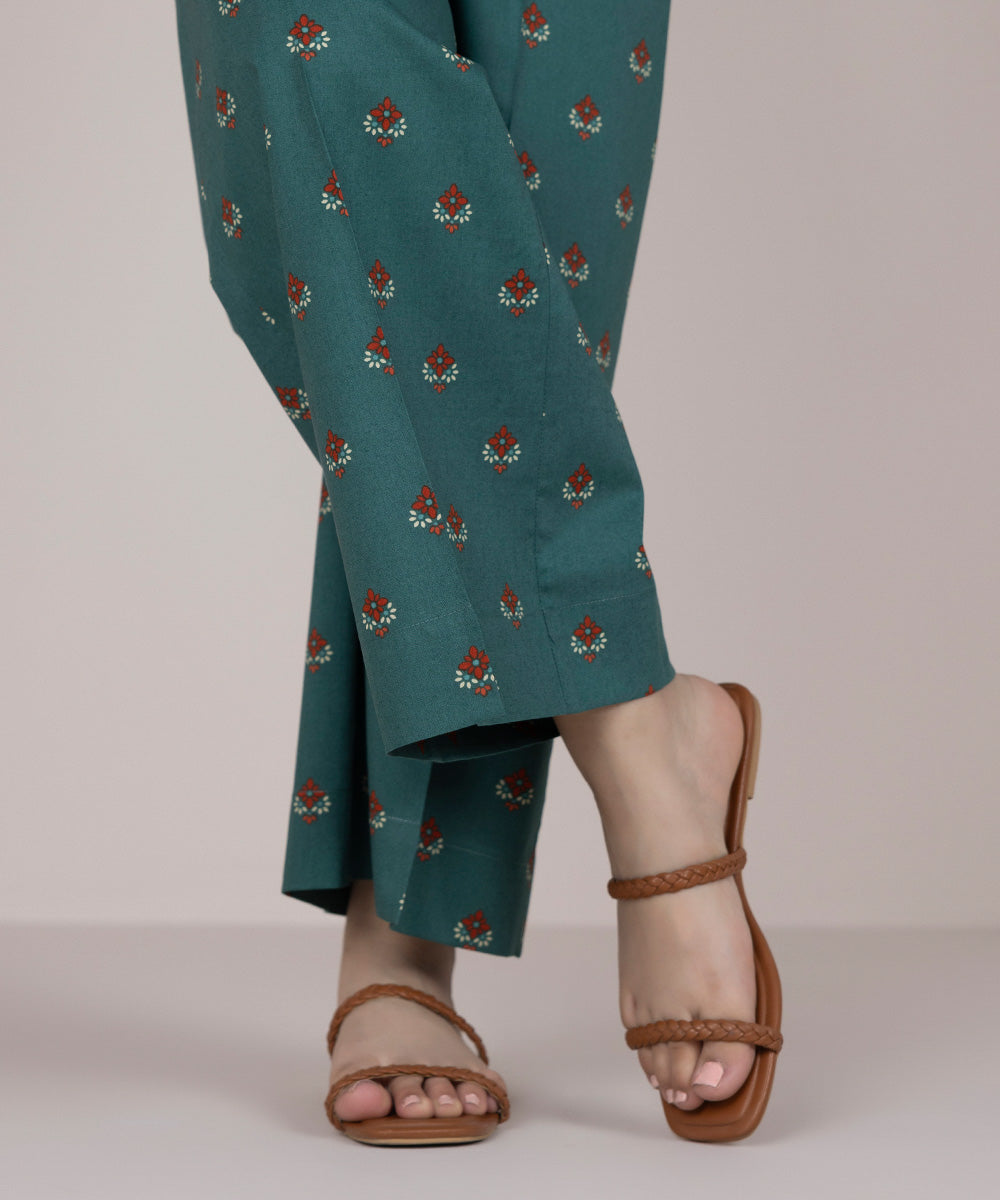 Women's Pret Cotton Green Printed Culottes