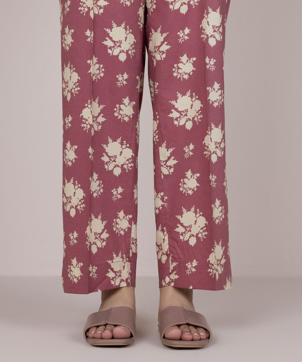 Women's Pret Cotton Purple Printed Straight Pants