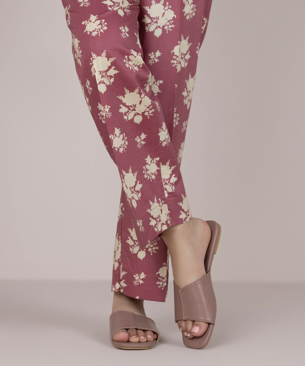 Women's Pret Cotton Purple Printed Straight Pants