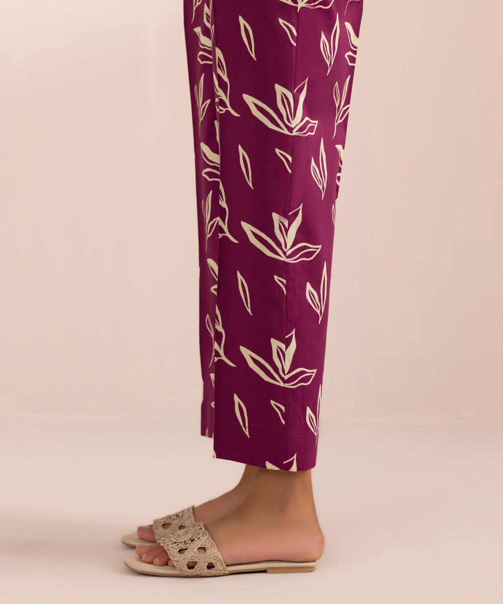 Women's Pret Cotton Red Printed Straight Pants