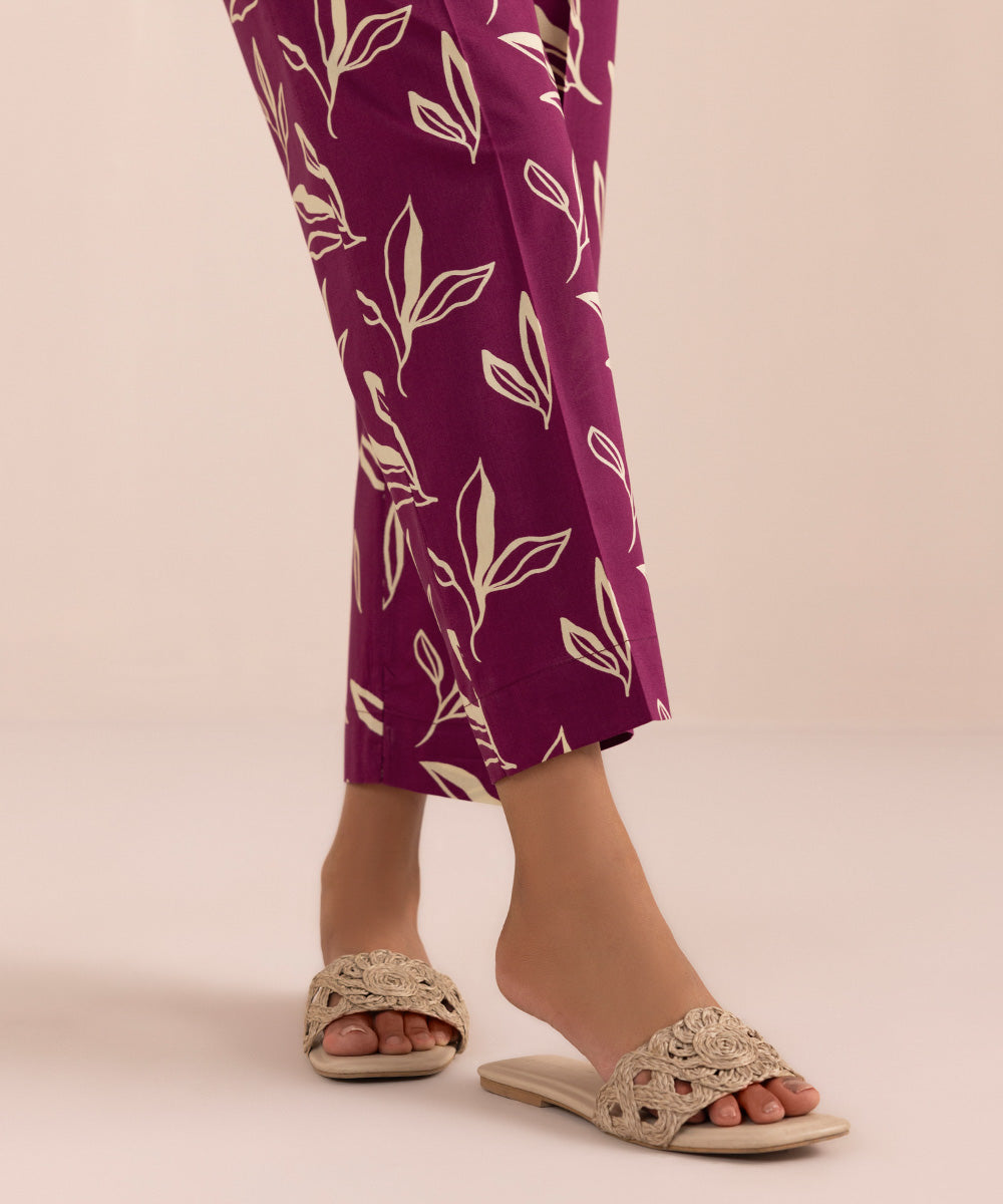 Women's Pret Cotton Red Printed Straight Pants