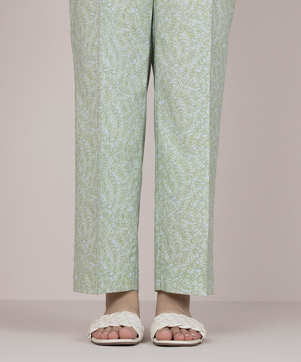 Women's Pret Cotton Blue Printed Straight Pants