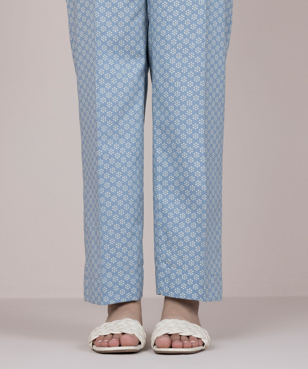 Women's Pret Cotton Blue Printed Straight Pants