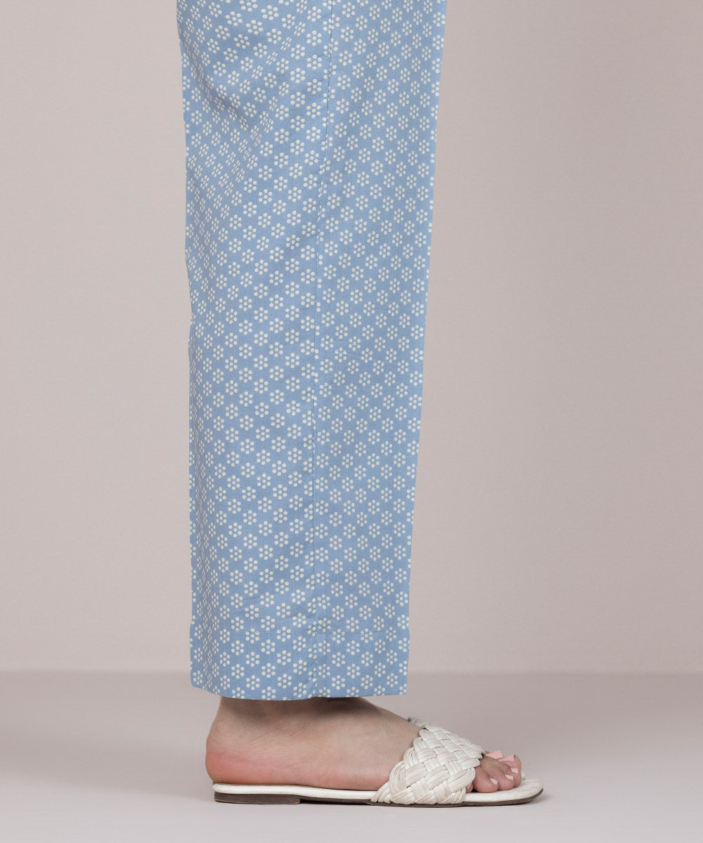 Women's Pret Cotton Blue Printed Straight Pants