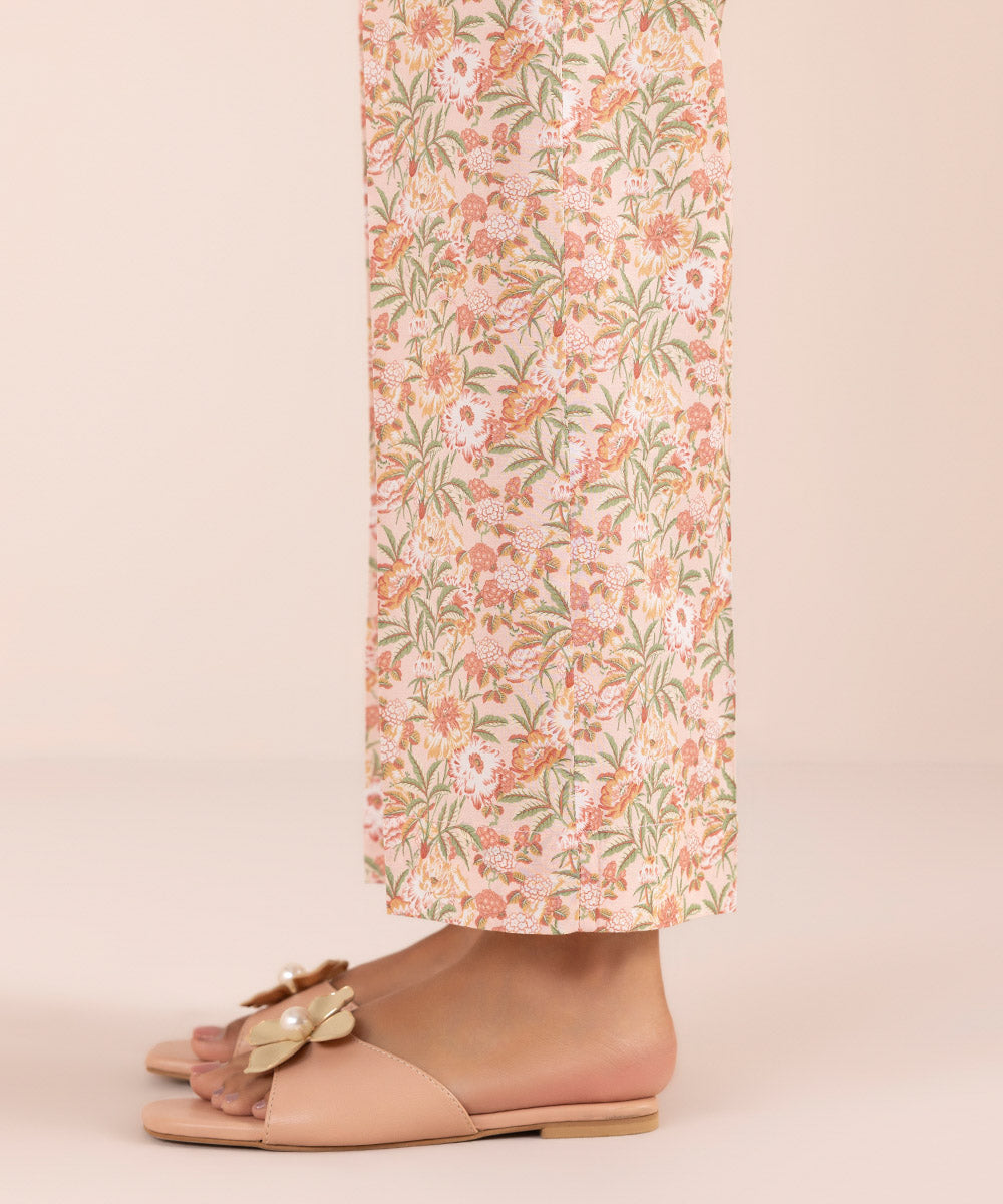 Women's Pret Cotton Pink Printed Straight Pants