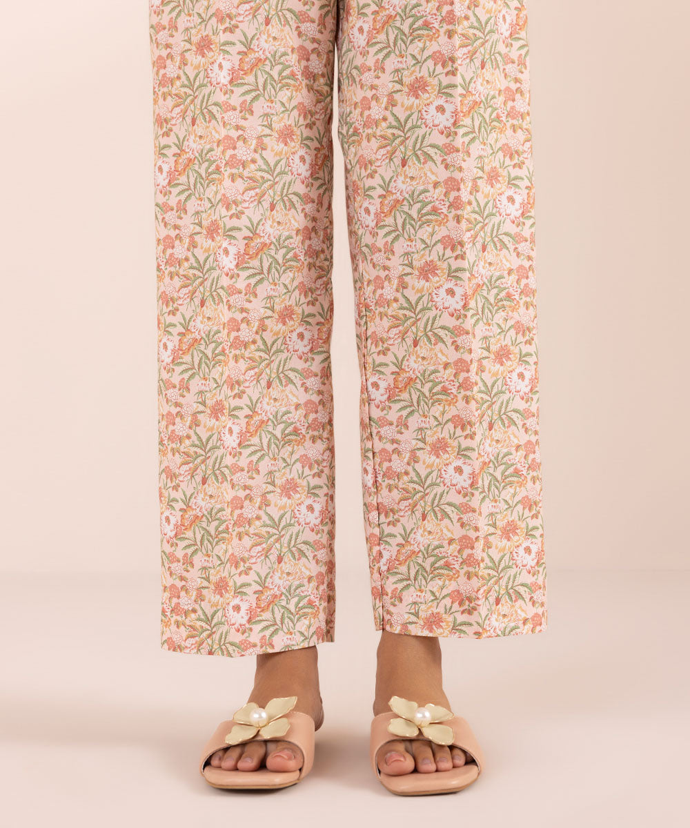 Women's Pret Cotton Pink Printed Straight Pants