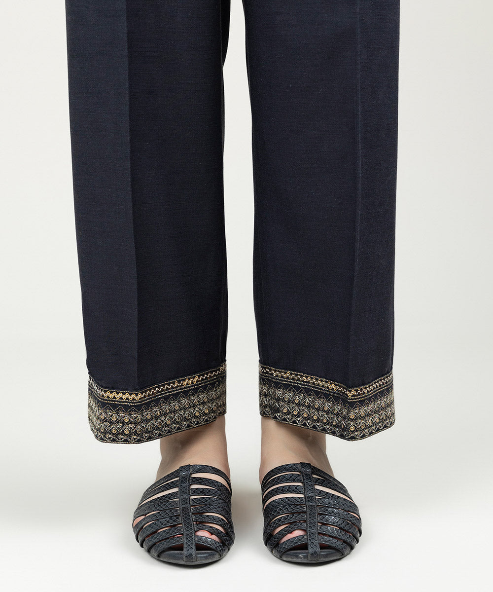 Women's Pret Linen Embroidered Black Straight Pants