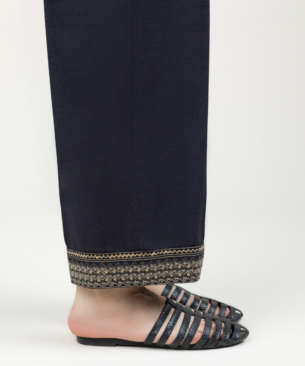 Women's Pret Linen Embroidered Black Straight Pants