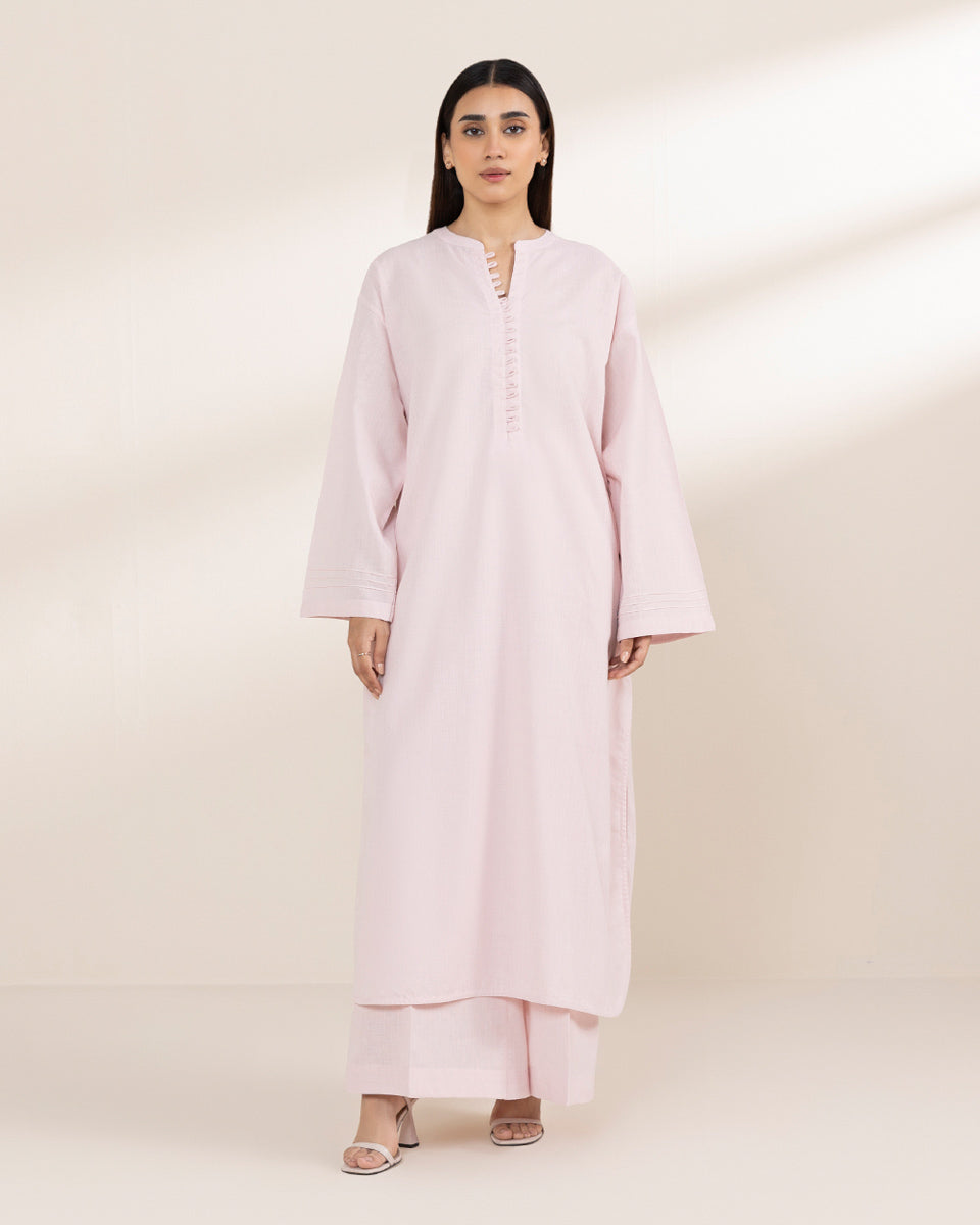 Women's RTW Cotton Linen Pink Solid Boxy Shirt