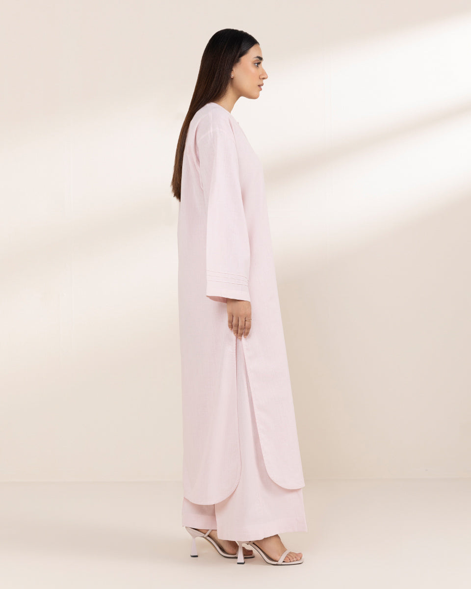 Women's RTW Cotton Linen Pink Solid Boxy Shirt