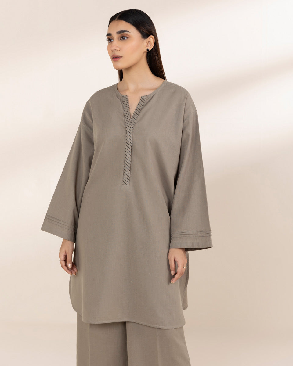 Women's RTW Cotton Linen Grey Solid Boxy Shirt