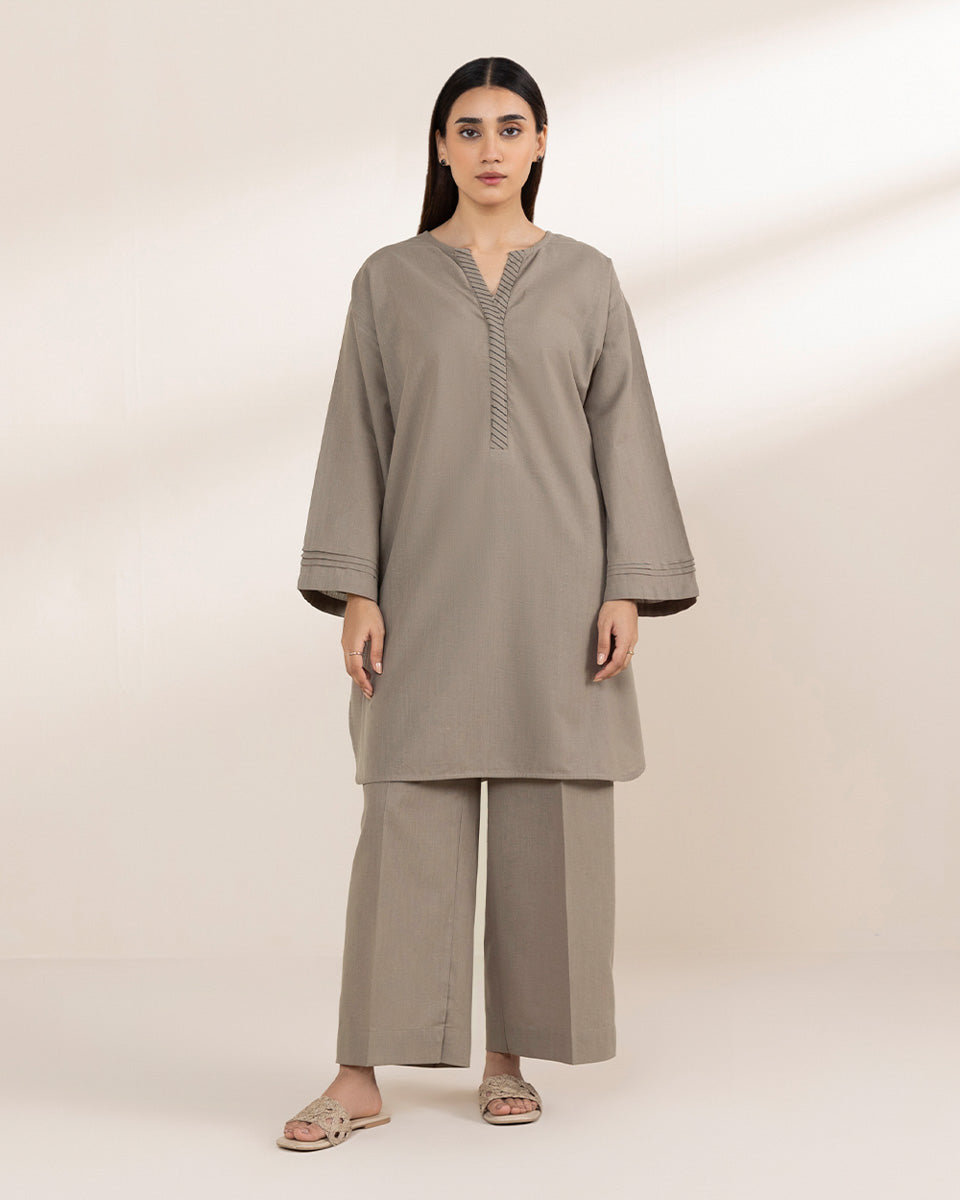 Women's RTW Cotton Linen Grey Solid Boxy Shirt
