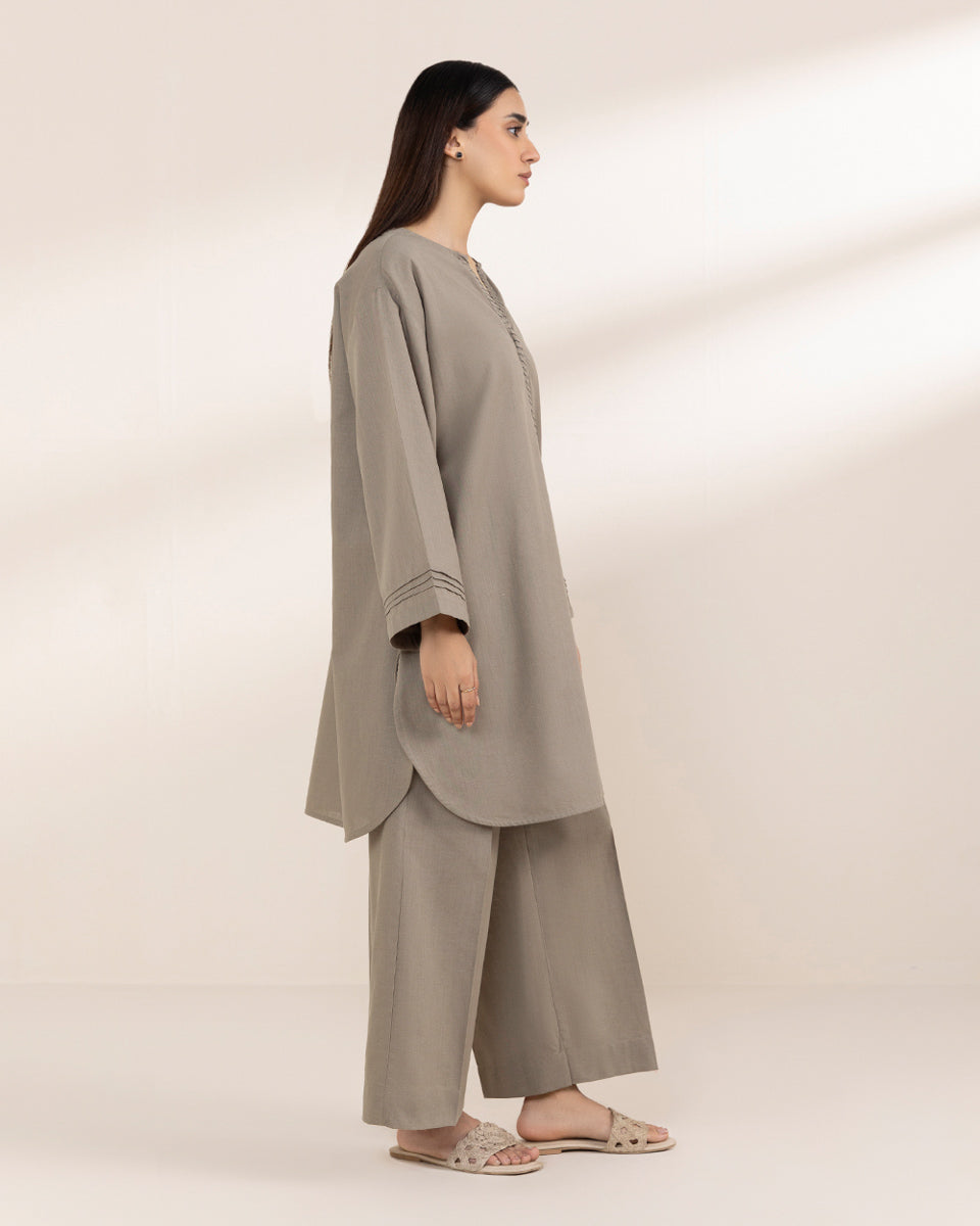 Women's RTW Cotton Linen Grey Solid Boxy Shirt