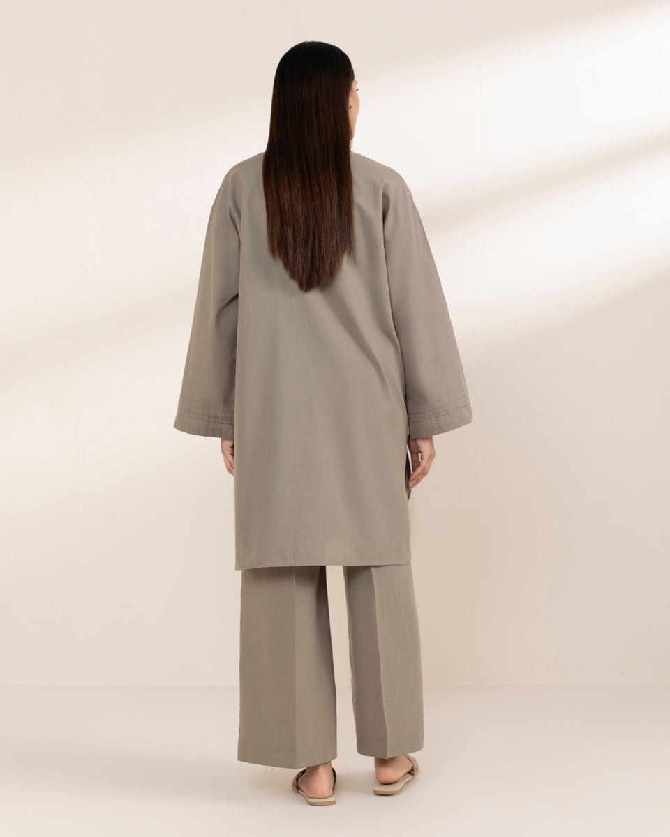 Women's RTW Cotton Linen Grey Solid Boxy Shirt