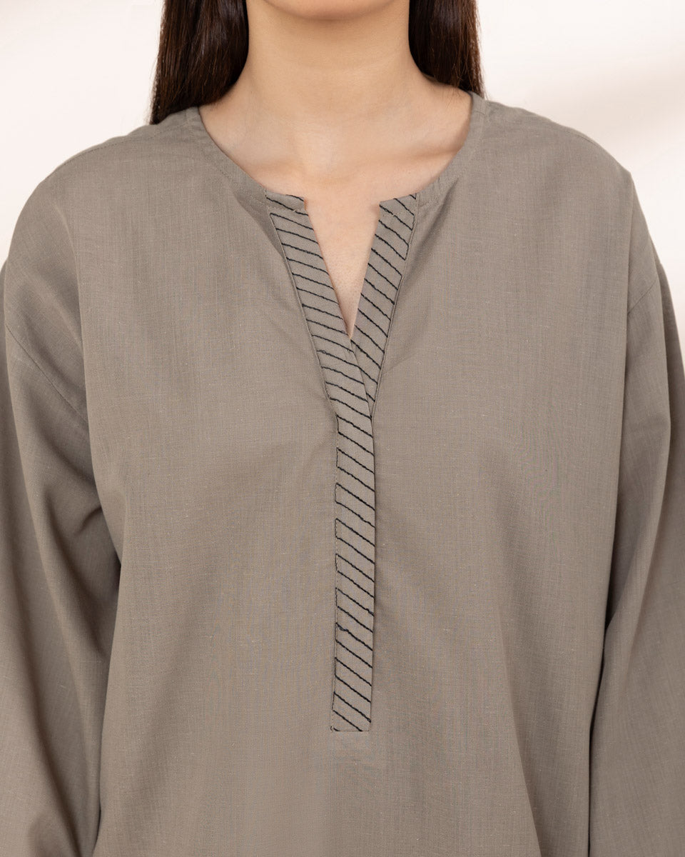 Women's RTW Cotton Linen Grey Solid Boxy Shirt