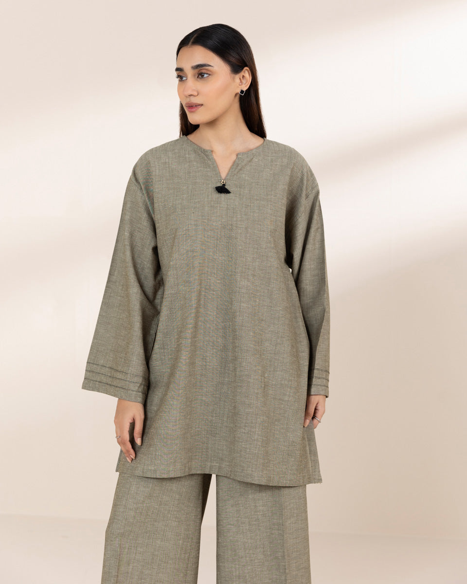 Women's RTW Cotton Linen Grey Solid Boxy Shirt
