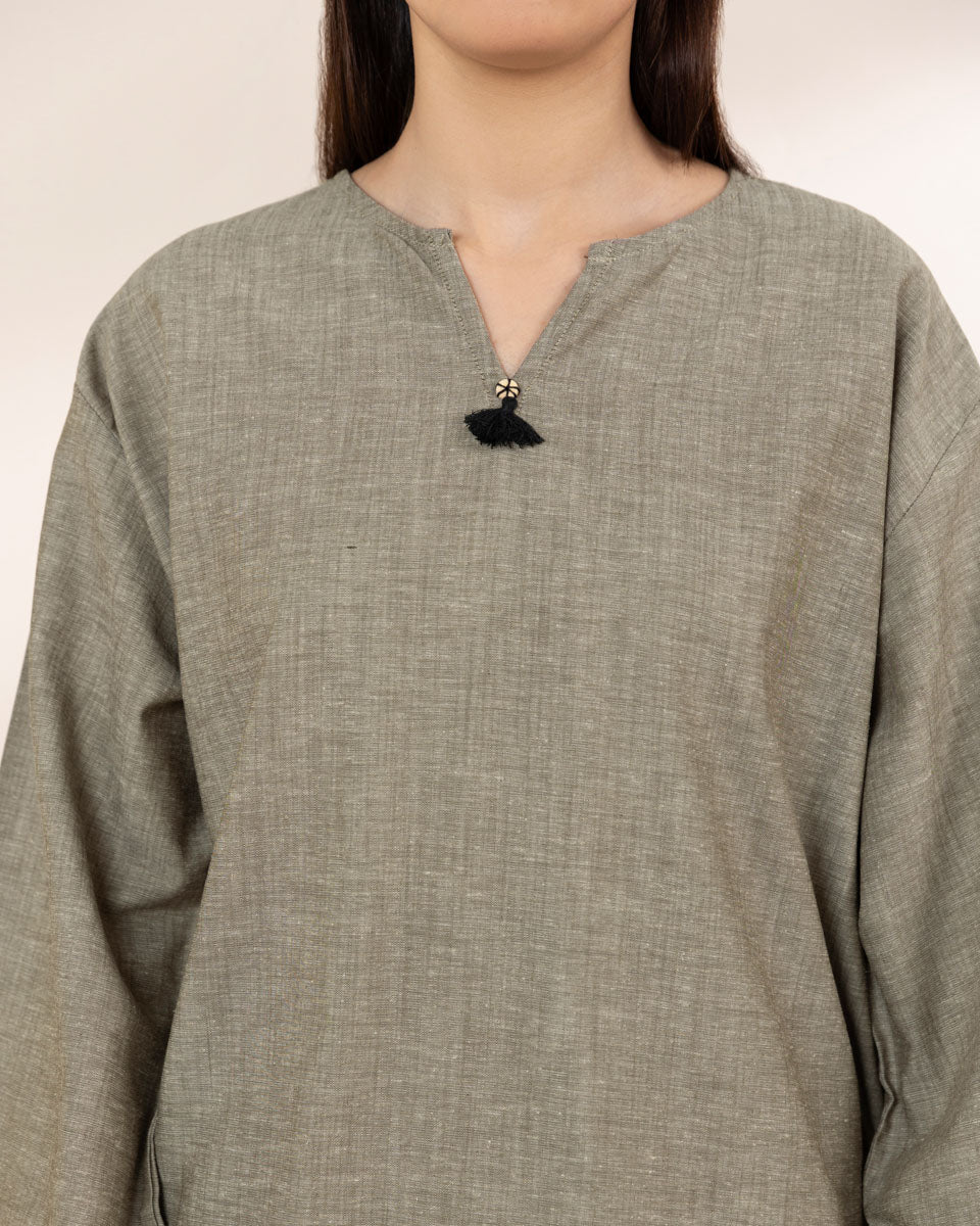 Women's RTW Cotton Linen Grey Solid Boxy Shirt